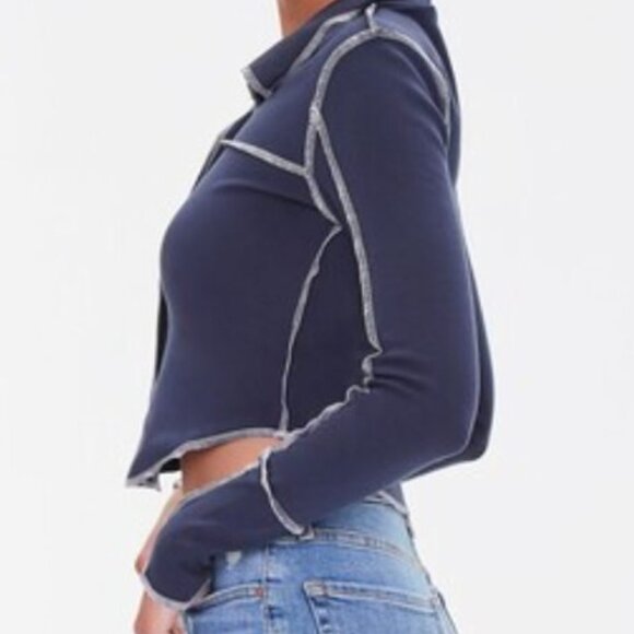 NWOT - Inverted-Seam Navy Collared Top - Picture 2 of 8